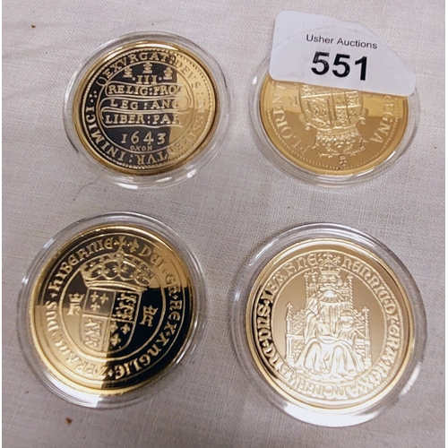 551 - 4 Commemorative Coins from The Historic Coins of Great Britain - Silver & Gold Plate