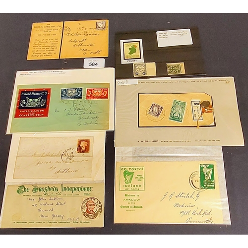 584 - Mixed Irish Lot inc IRA Post 6d, Ireland Honors U.S, An Tostal, Dublin Mail Bag Label etc