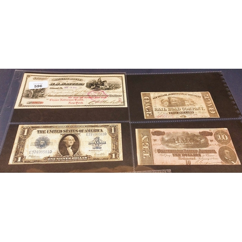 596 - 6 Old American Dollar Notes - 1914 Federal Reserve Bank Chicago $1 Bill, 1922 Ten Dollars in Gold Co... 