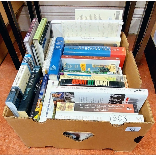 108 - Misc Box Lot of Books - inc. Irish Interest & World Exploration