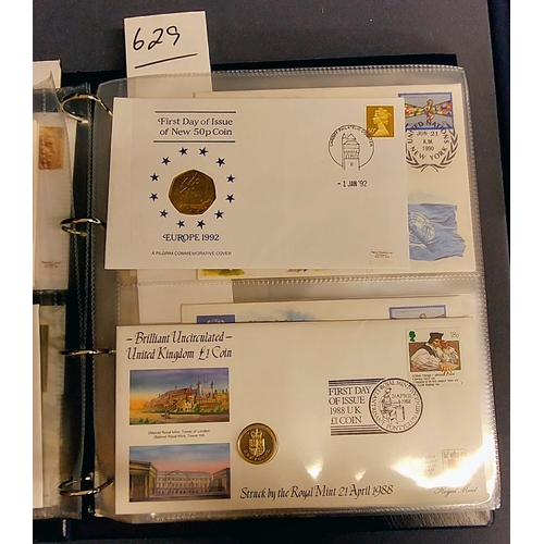 629 - 2 Albums of Royal Mail / Royal Mint Philatelic Numismatic First Day Covers; 1990s - 2000s