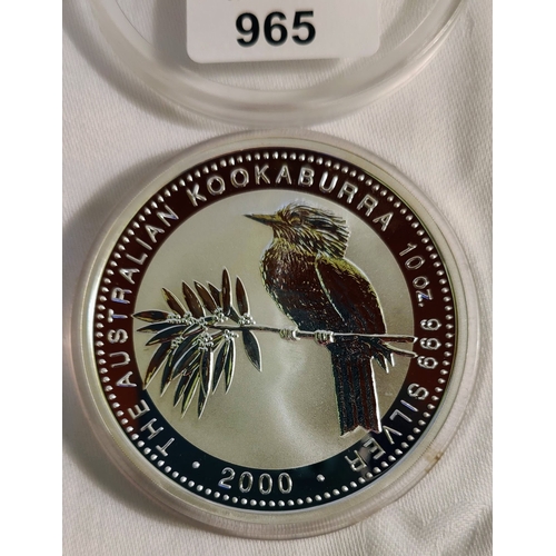 965 - The Australian Kookaburra 10 oz Silver 10 Dollar Coin 2000.