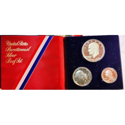 972 - United States Bicentennial Silver Proof Coin Set - Dollar, Half Dollar and Quarter, Independence Mal... 