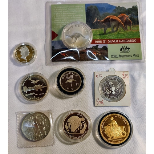 973 - 8 Commemorative Coins, Proofs etc inc 3 of 1 Ounce Silver Coins