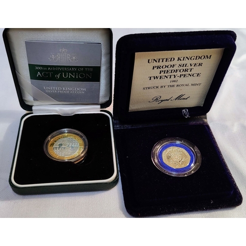 975 - UK Silver Proof £2 Coin Commemorating the 300th Anniversary of the Act of Union & Royal Mint Proof S... 