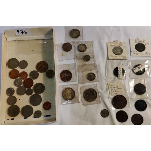 978 - Mixed Lot of Irish Coins & Tokens - inc 1690 Gun Money Half Crown, 1805 10 Pence Bank Token, George ... 