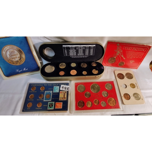 988 - Lot of British Interest Coin Sets - inc Farewell to the Half Pence, 1965 Farewell to the £SD System,... 