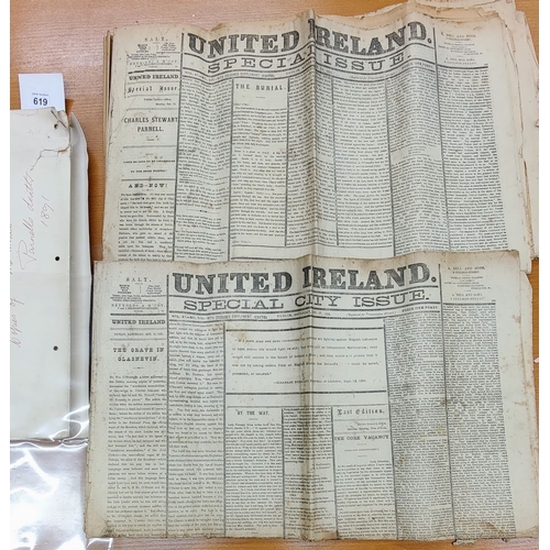 619 - 6 Editions of The United Ireland Newspapers 1891 inc Articles on the Death of Parnell.