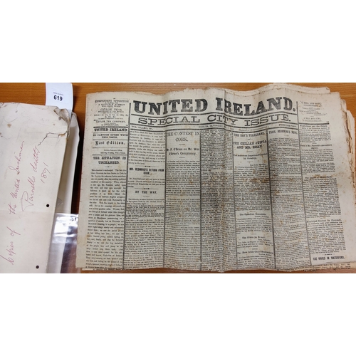 619 - 6 Editions of The United Ireland Newspapers 1891 inc Articles on the Death of Parnell.