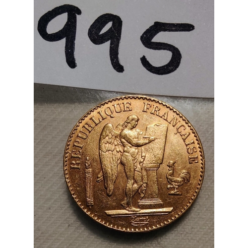 995 - 1897 Gold French 20 Francs Coin - Guardian Angel