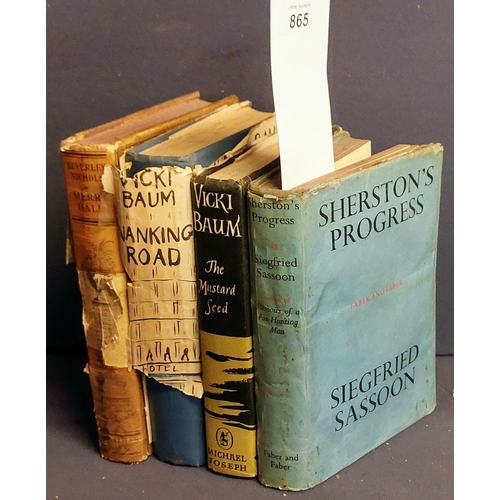 865 - 4 Hardback Volumes - Sherston's Progress by Siegfried Sassoon, Merry Hall by Beverley Nichols, Vicki... 