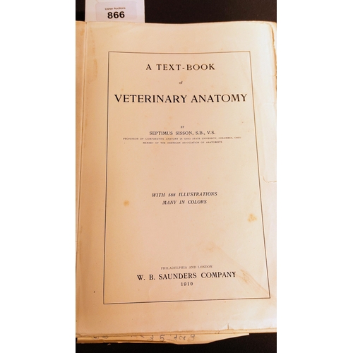 866 - 4 Veterinary Reference - inc Veterinary Anatomy by Sisson, The Book of the Horse by S Sidney, Hobday... 