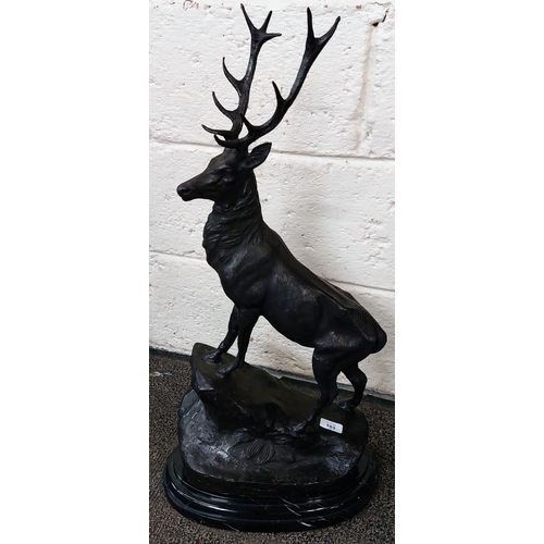 103 - Pair of Heavy Bronzed Stags Mounted on Plinths - C. 75cm H x 39cm W