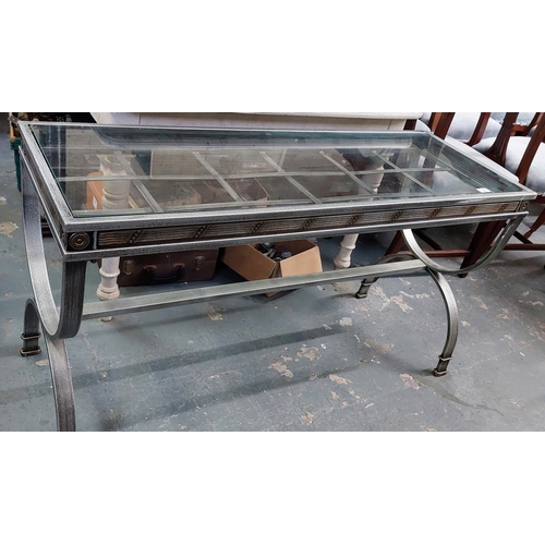 105 - Vintage Iron Frame Glass Top Side Table - C. 126cm W x 46cm D x 69cm H