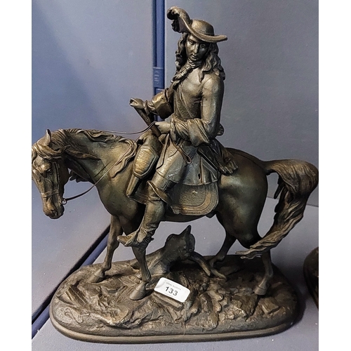 133 - Pair of Spelter Horse & Rider Figures