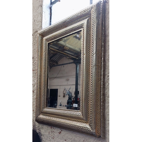 140 - Pierced Gilt Metal Frame Bevelled Mirror - C. 90cm x 70cm