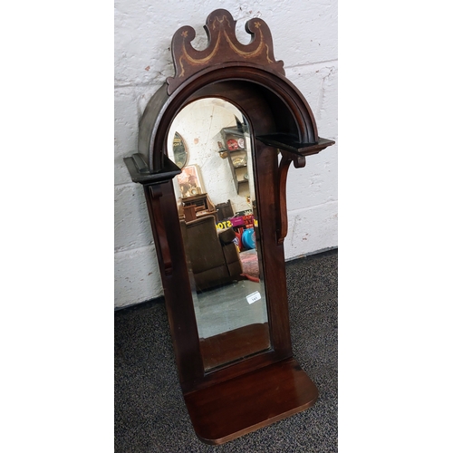 141 - Mahogany Inlaid Dome Top Bevelled Mirror with Shelf - C. 34cm W x 94cm H