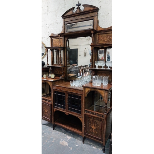 148 - Fine Edwardian Inlaid Mahogany Chiffonier with Bevelled Mirrors - C. 148cm W x 44cm D x 244cm H