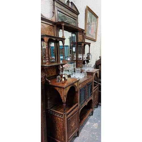 148 - Fine Edwardian Inlaid Mahogany Chiffonier with Bevelled Mirrors - C. 148cm W x 44cm D x 244cm H