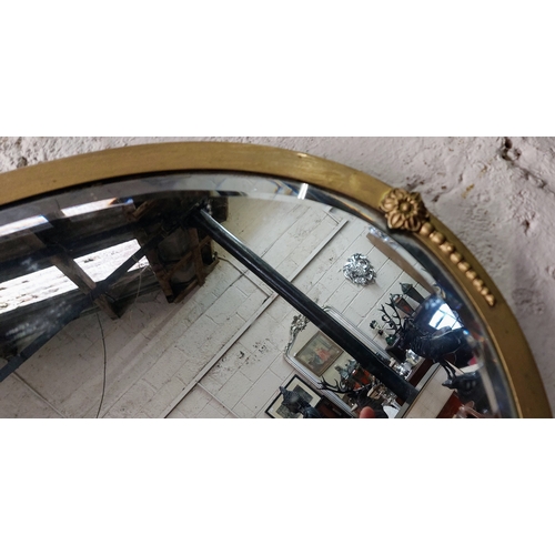 152 - Oval Brass Surround Bevelled Mirror - C. 76cm W x 49cm H