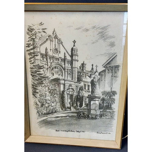 157 - 2 Framed Cityscapes - London & Monte St Angelo Mercy College by Cedric Emanuel