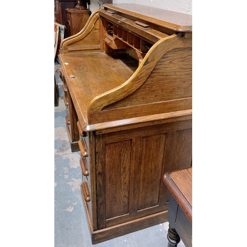 174 - Victorian Oak Roll Top Desk - C. 121cm W x 68cm D x 118cm H