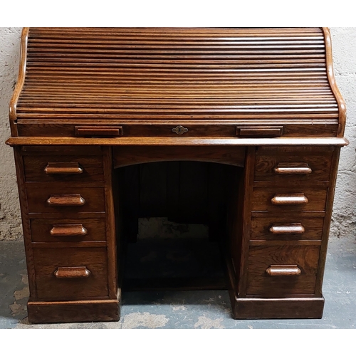 174 - Victorian Oak Roll Top Desk - C. 121cm W x 68cm D x 118cm H