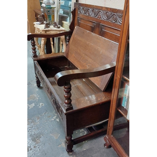 20 - 1920's Fine Oak Monks Bench - C. 139cm W x 80cm H x 67cm D