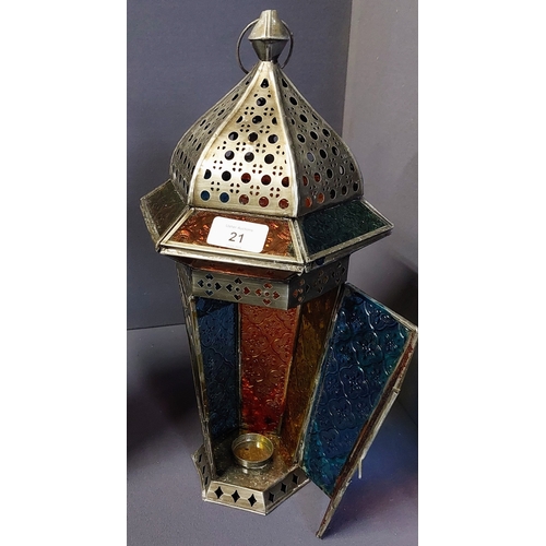 21 - Pair of Coloured Glass Lanterns - C. 44cm H