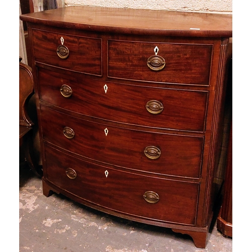 217 - 19th Century Bow Front Inlaid Mahogany 2 Over 3 Drawer Chest of Drawers - C. 105cm W x 56cm D x 110c... 