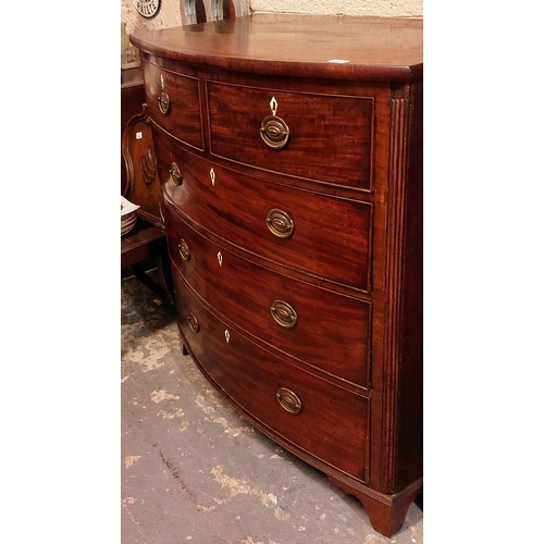 217 - 19th Century Bow Front Inlaid Mahogany 2 Over 3 Drawer Chest of Drawers - C. 105cm W x 56cm D x 110c... 