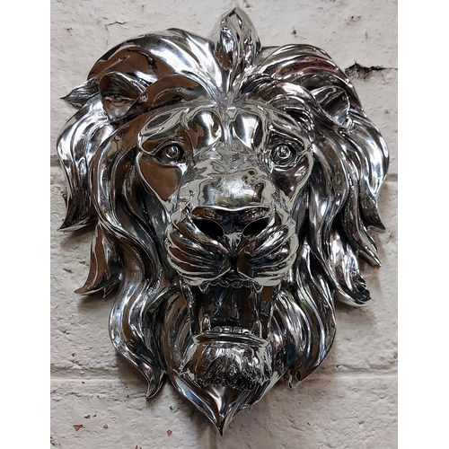 30 - Wall Mounted Lion Head - Polished Metal - C. 52cm H x 17cm W