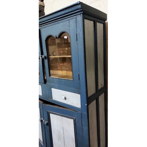 48 - Large Pine Press with 4 Doors and 2 Drawers - C. 193cm H x 130cm W x 59cm D