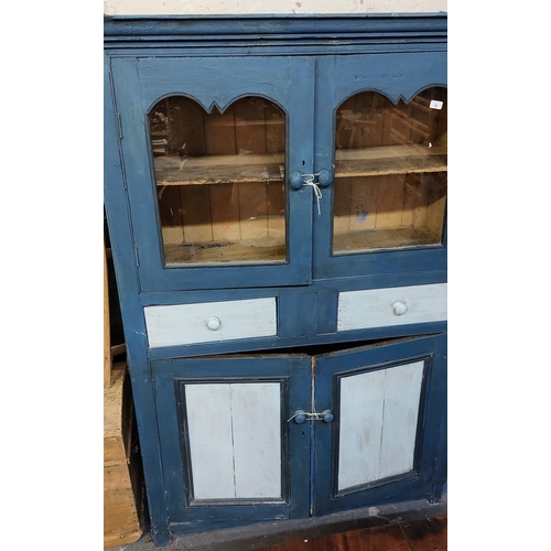 48 - Large Pine Press with 4 Doors and 2 Drawers - C. 193cm H x 130cm W x 59cm D