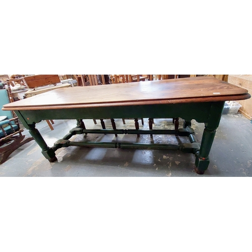 53 - Refectory Country Table on Double Stretcher Base - C. 230cm W x 88cm D x 82cm H