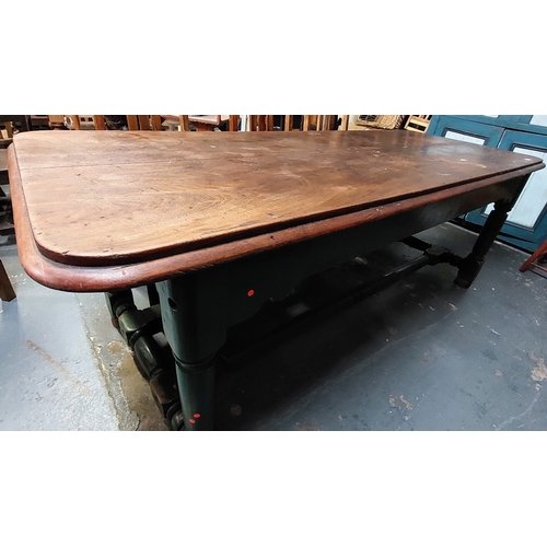 53 - Refectory Country Table on Double Stretcher Base - C. 230cm W x 88cm D x 82cm H