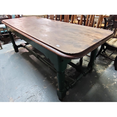 53 - Refectory Country Table on Double Stretcher Base - C. 230cm W x 88cm D x 82cm H