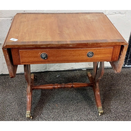 61 - Neat Size Crossbanded Sofa Table with Lyre Base on Turned Stretcher with Drawer