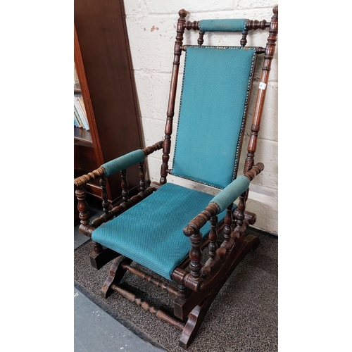 69 - Edwardian Spooled Arm & Back Upholstered Rocking Chair