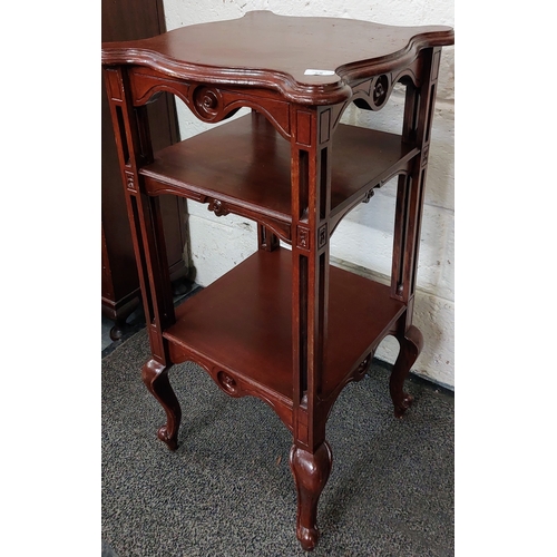 75 - Mahogany 3 Tier Carved Stand - C. 49cm x 49cm x 94cm H