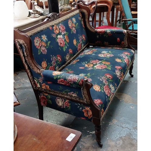 76 - Edwardian Carved Mahogany Upholstered Saloon Settee - C. 138cm W