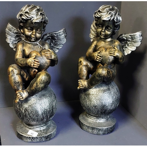 80 - Pair of Composite Cherub Figures Seated on Globe - C. 52cm H