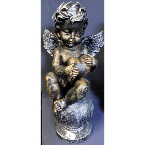 80 - Pair of Composite Cherub Figures Seated on Globe - C. 52cm H