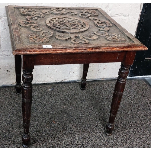 81 - Carved Top Square Occasional Table - C. 60cm x 60cm x 60cm