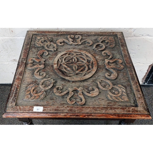 81 - Carved Top Square Occasional Table - C. 60cm x 60cm x 60cm