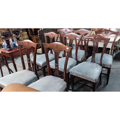 84 - Set of 8 Fine Shell Back Chippendale Style Mahogany Dining Chairs with Upholstered Seats