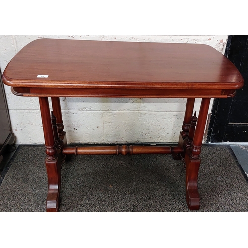 87 - Mahogany Side Table on Twin Column Supports with Turned Stretcher Base - C. 100cm W x 56cm D x 75cm ... 