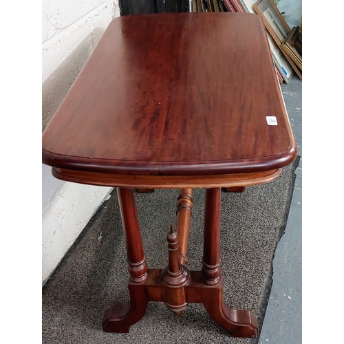 87 - Mahogany Side Table on Twin Column Supports with Turned Stretcher Base - C. 100cm W x 56cm D x 75cm ... 