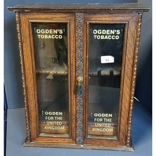 93 - Tobacco Cabinet with Ogdens Tobacco Lettering on the Glass - C. 47cm H x 39cm W x 23cm D