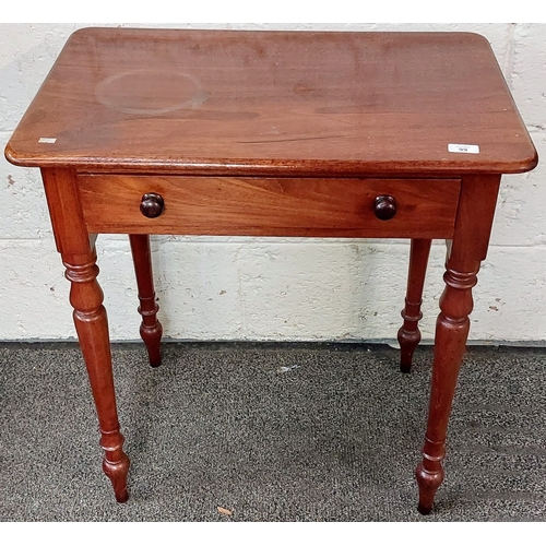 99 - Mahogany Chamber Table with Drawer and Turned Legs - C. 69cm W x 46cm D x 74cm H